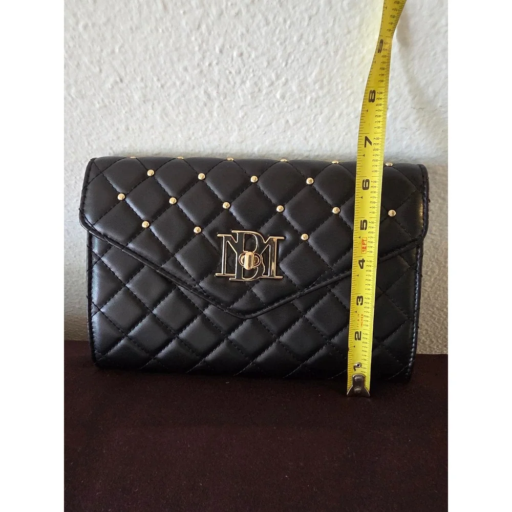 Badgley Mischka Black Quilted Studded Crossbody Bag Gold Chain BM-4191 NEW